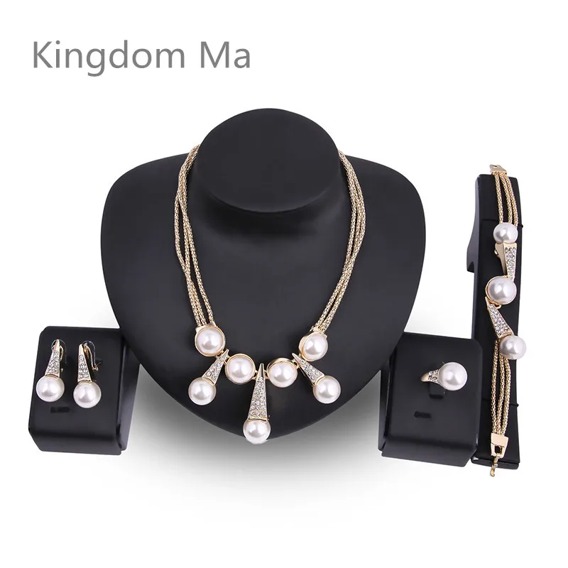 

Kingdom Ma Gold Color Nigerian Wedding Beads Jewelry Set Dubai Bridal Bridesmaid Imitation Pearl Wedding Elegant Party Gift Sets