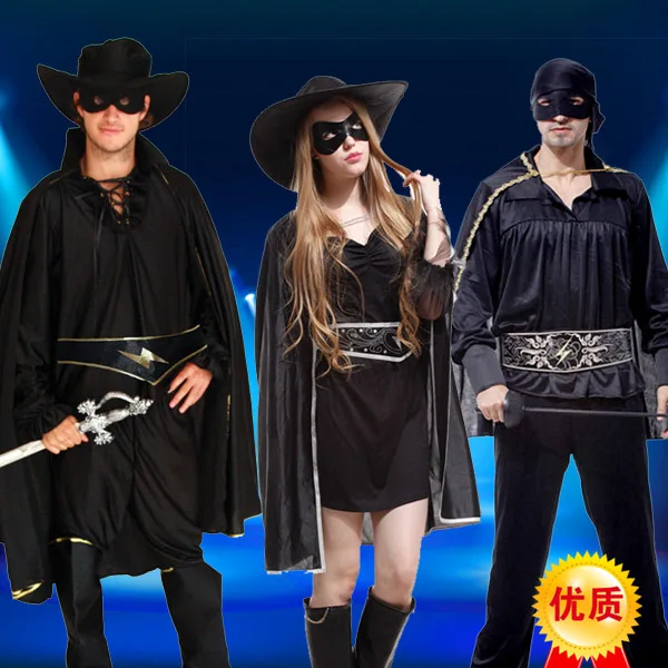 Halloween Party Dress Adult Zorro Cosplay Costume Woman and Man