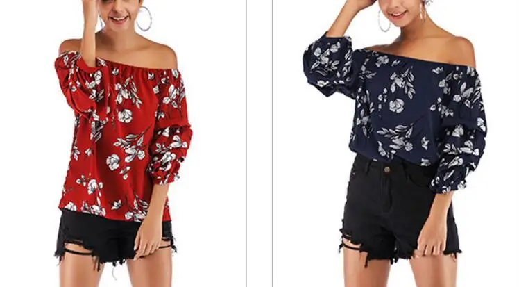 Off Shoulder Tube Blouse Floral Print Chiffon Shirts Women Tops Sexy long sleeve Strapless Backless Summer Female Shirts