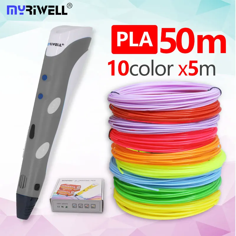 Myriwell 3d Ручка rp100a с бесплатной abs и pla нитью, 3d печатная ручка, 3d ручки для детей, инструменты для рисования, подарок на день рождения - Цвет: gray pen and PLA50