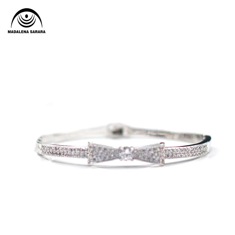 

MADALENA SARARA AAAA Cubic Zirconia Pave Setting Girl's Bangle Knot-bow Korean Design Personality Two Colors Options