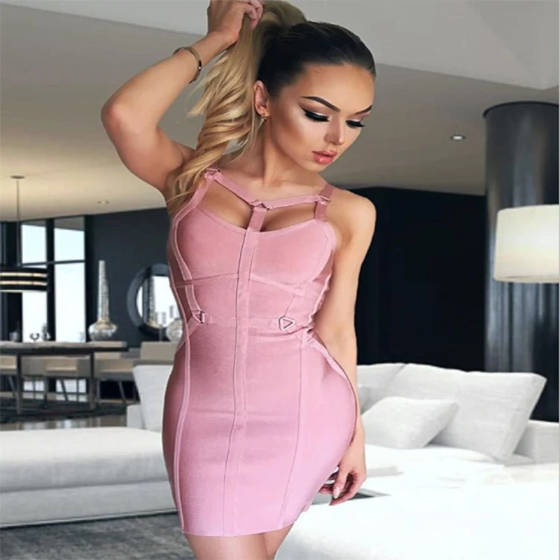 

Hot Sale Spaghetti Strap Women Bandage Dress Sexy Sleeveless Mini Dresses Celebrity Party Cocktail Bodycon Vestido Free Shipping