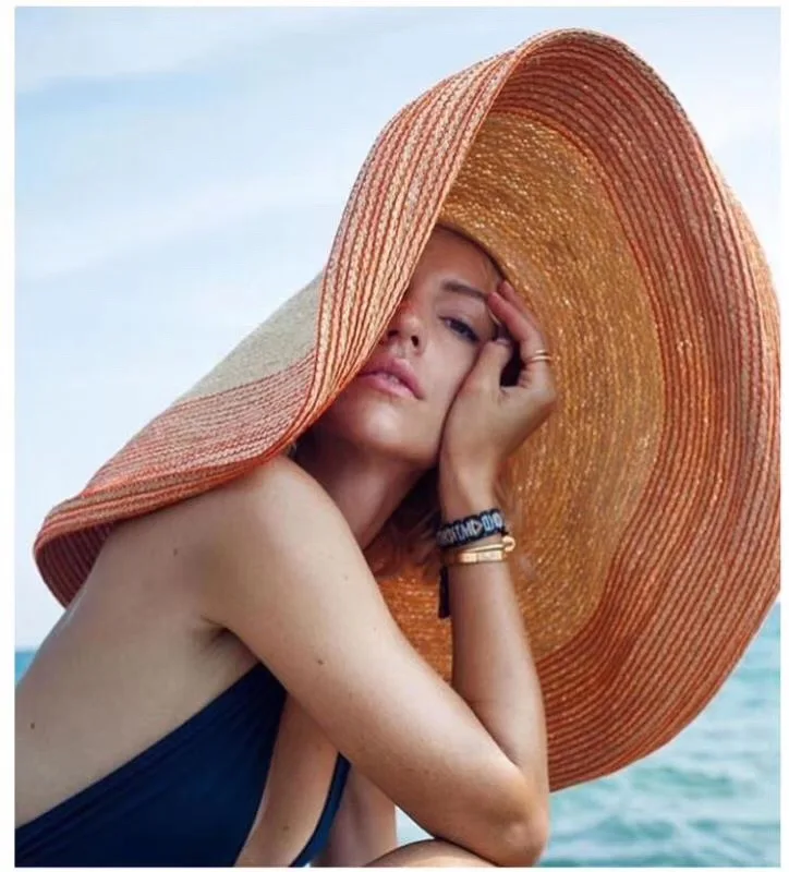 01906-HH7268 летняя модная полосатая пляжная Женская кепка из рафии ручной работы с козырьком для фотосъемки