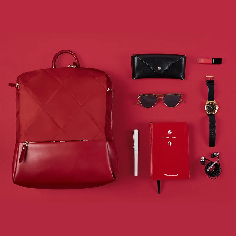 90FUN Алмазный Кожаный полосатый рюкзак женская мода Xiaomi сумка большая емкость для ноутбука с водонепроницаемой боковой сумкой для зонта