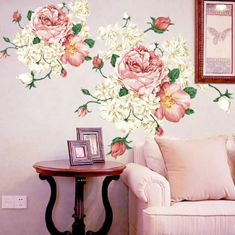 Peony Flower Wall Stickers PVC Decal Removable Sticker DIY Mural Art TV