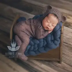 Коричневый шапка для маленьких мальчиков и длинными рукавами детский комбинезончик с носочками для шапочка-медвежонок новорожденных