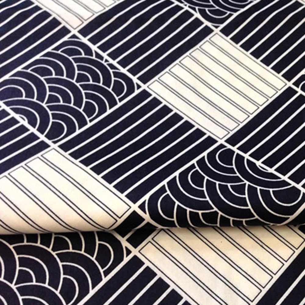 Хлопок саржа японский стиль темно-синий волна проверить вентилятор для DIY материалы для рукоделия одежды лоскутное одеяло тела украшения ткань