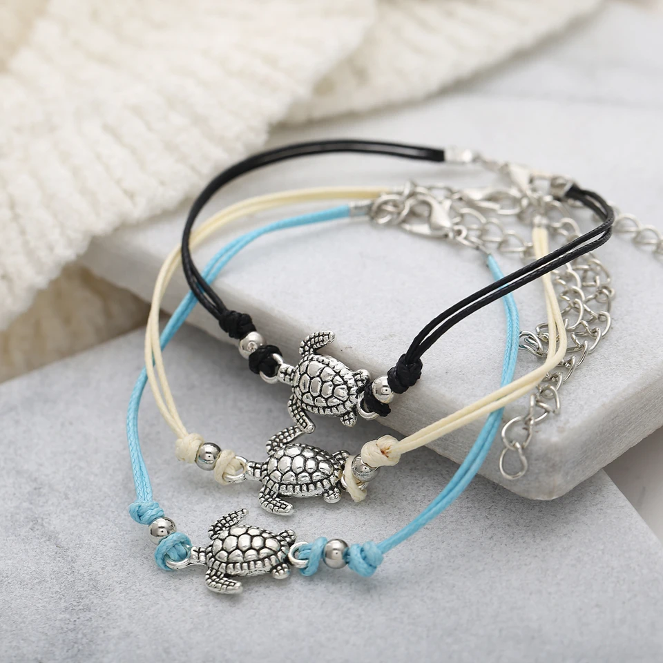 

TANGDOGET Vintage Wax Rope Turtle Anklets Bracelets For Women Multi Layer Anklet Leg Handmade Bohemian Jewelry wholesale 92H407
