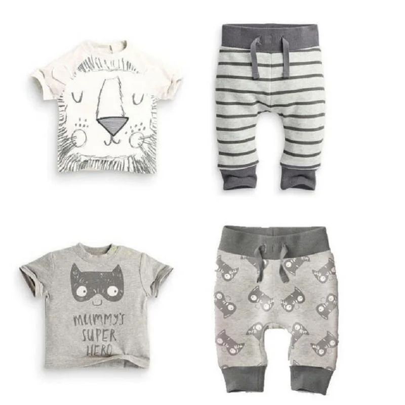 

BB227 Retail 2018 spring infant clothes baby clothing sets boy Cotton little monsters and the lions short sleeve 2pcs