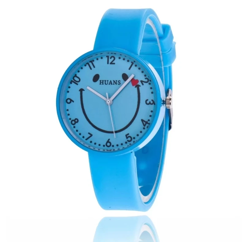 Популярные стильные детские часы с персонажами мультфильмов и смайликами, студенческие повседневные Модные Силиконовые кварцевые часы ярких цветов - Цвет: Синий