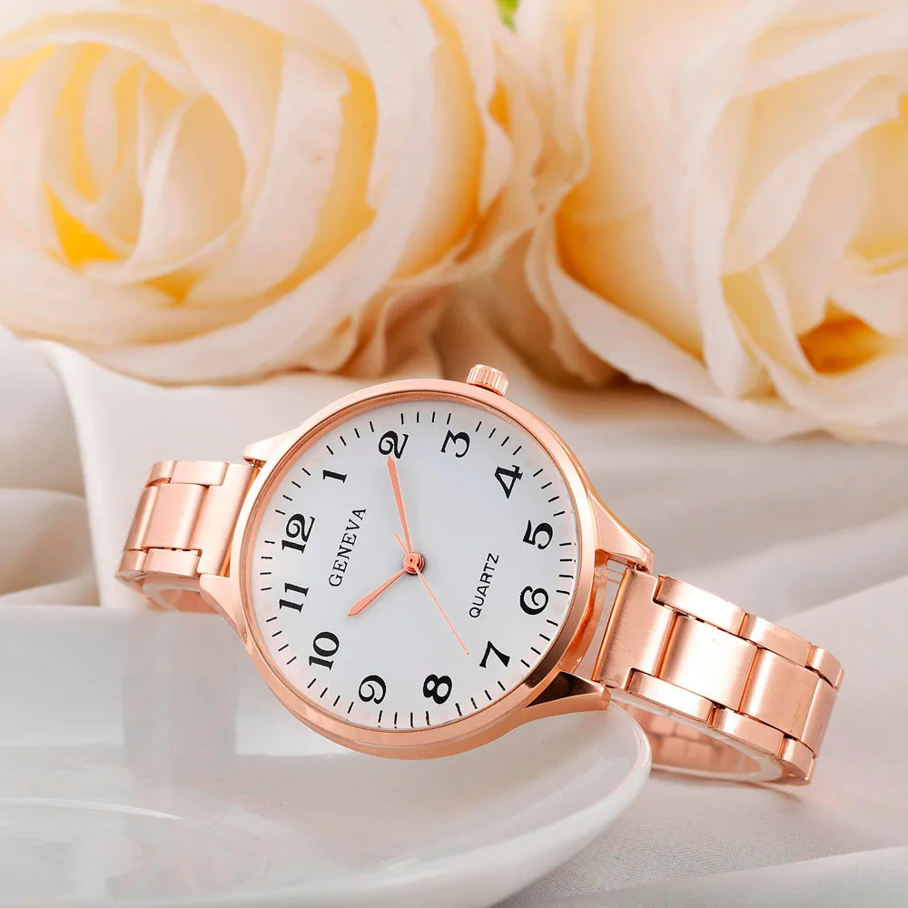 Geneva Роскошные Брендовые женские часы с кристаллами из нержавеющей стали аналоговые кварцевые наручные часы Модные мужские золотые часы