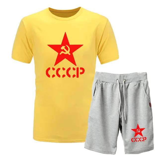 2019 Summer men/women CCCP Russian T Shirts USSR Soviet Union Man Short sleeve Tshirt+Shorts Moscow Russia Mens Cotton Tees suit 4