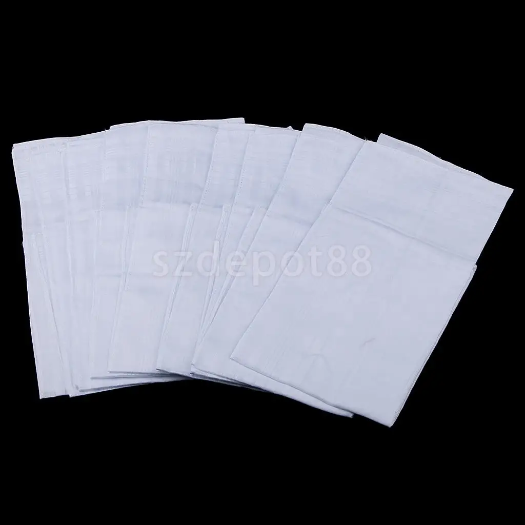 

12pcs Men Women White 100% Cotton Handkerchiefs Soft Washable Hanky Hankie Hand Towel