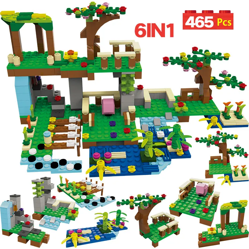 

465 Pcs My World Create Village Tree 8 in 1 Building Blocks Bricks Compatible Legoed Minecrafted Figures Toys For Children Gift