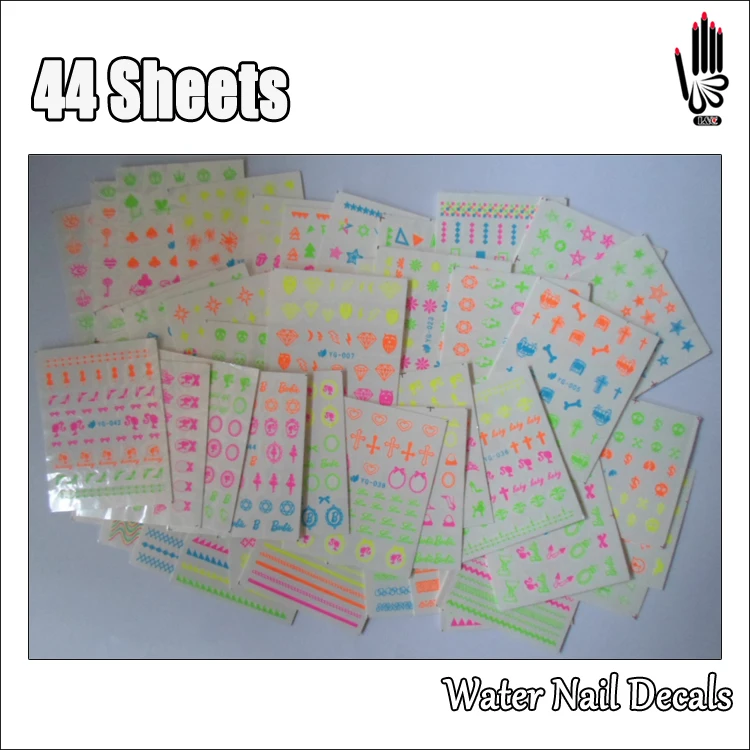 

Nail Sticker 44Sheets/Lot Mixed Fluorescence Sexy Girl Star Lace Water Transfer Nail Art Sticker Decal Decoration 44 Designs