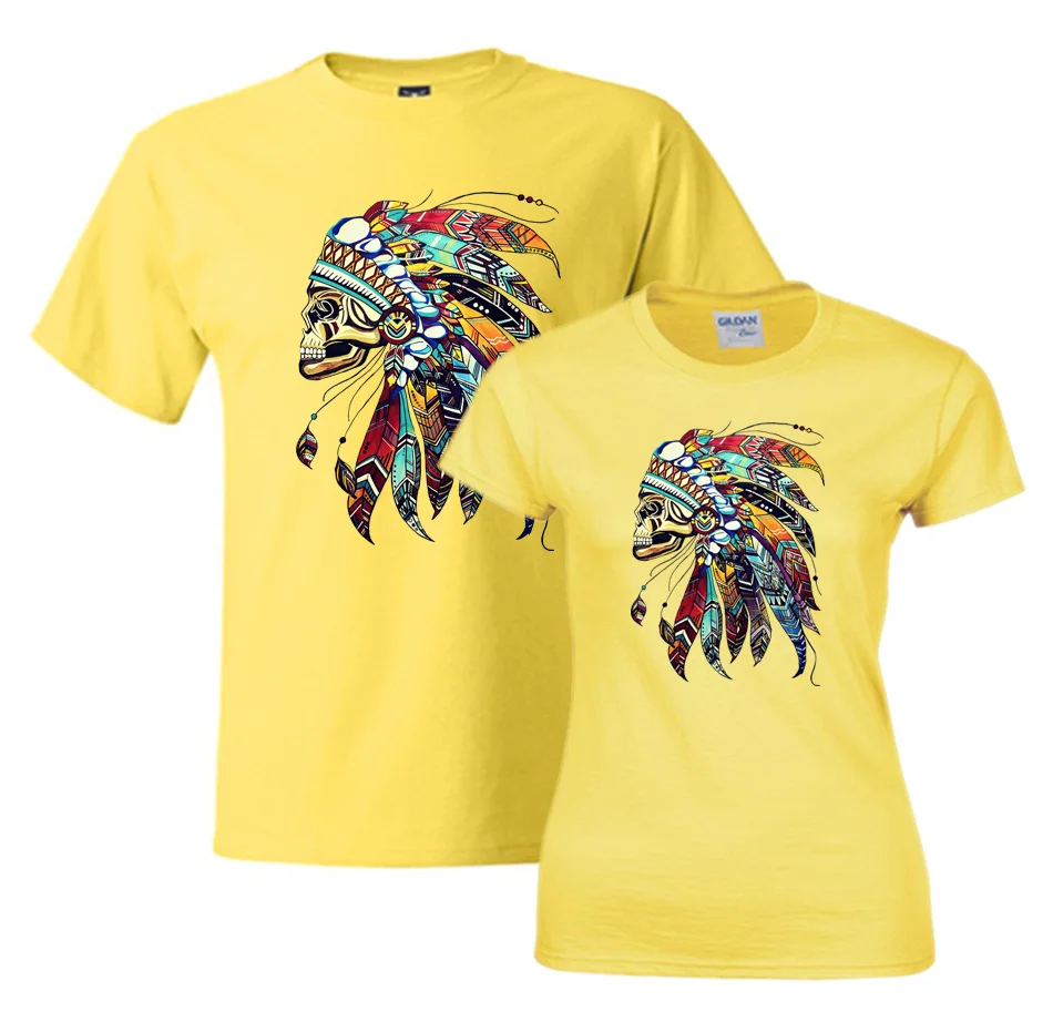 Eu Taille Coton Homme Femme Homme Couple Colore Inde Plume Crane Garcon Haut Pour Fille Populaire T Shirt T Shirt Decontracte Vetements D Ete Aliexpress