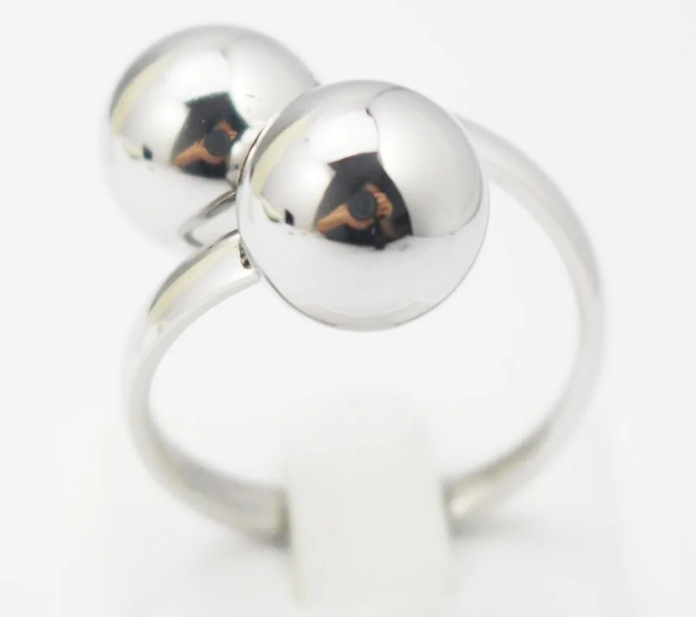 Кольцо на палец из нержавеющей стали, Женские Ювелирные изделия в стиле панк, кольцо с двумя шариками, вечерние серебряные ювелирные изделия, Размер 7, 8, 9