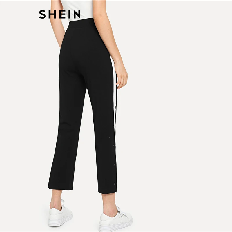 SHEIN Спортивные Брюки С Контрастной Отделкой, Стильные Брюки С Декоративными Пуговицами