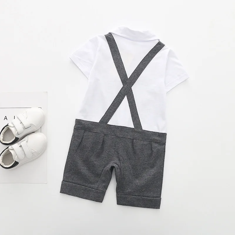 بدوره إلى أسفل طوق الوليد سالوبيت قطني للأطفال قصيرة الأكمام شهم نمط الطفل الصبي ملابس الأطفال الرضع حللا وزرة