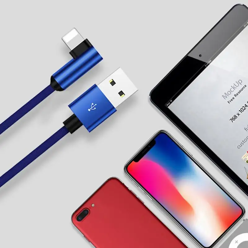 

Universal 1 pc Data Line Charger 90 Degree USB Cable For Lightning/Android Fast Charging Wire Cord For Iphone Samsung Phones N