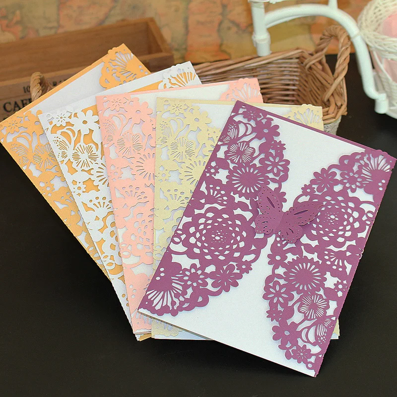 

Multi-color Butterfly Wedding Invitation Cards Laser Cut Business Cards Party Souvenirs Wedding Centerpieces Decoration 10Pcs