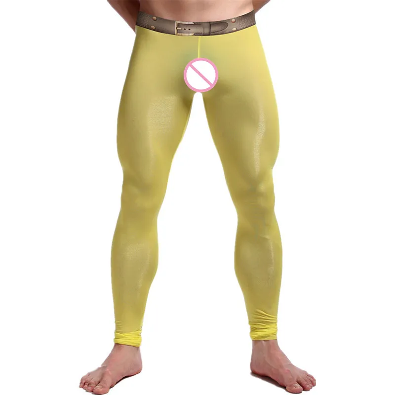 Sexy Men's Ultra-Thin Silky Long Johns Thermal Pants Cool Leggings Underwear Comfortable See Leggings Lingerie Long Johns