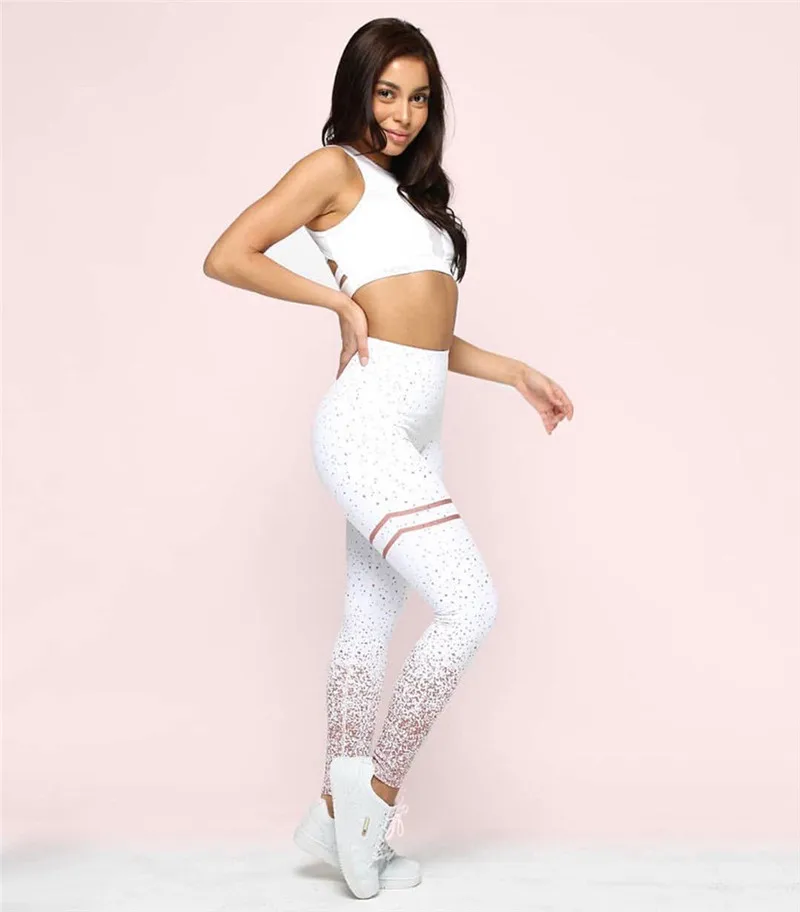 New Hot sale Women Pink Rosed Gold Print Leggings High Waist Women Sportwear Clothes Black Fitness Leggins thermal leggings