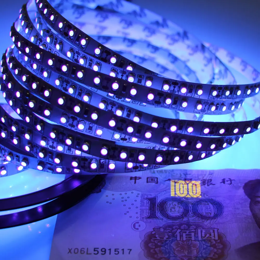 

1m 2m 5m UV led strip light 395-405nm Ultraviolet 3528 SMD 60led/m 120led/m Flexible xmas string lamp for DJ Fluorescence party