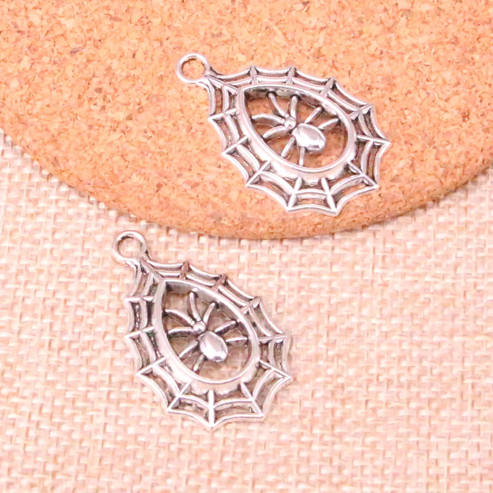 

12pcs Tibetan Silver Plated spider cobweb halloween Charms Pendants for Jewelry Making DIY Handmade Craft 35*20mm