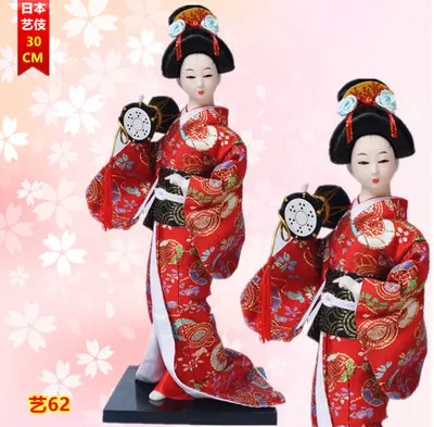 Мастер японской гейши кукла Япония предметы мебели и украшения дома подарок шелковое кимоно Красота женщины искусство ремесла - Цвет: Серебристый