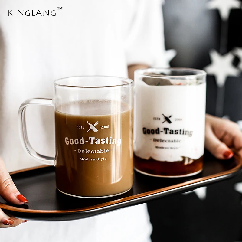 

KingLang 1 Piece Glass Morning Coffee Milk Mug Water Mug Cup with Handle