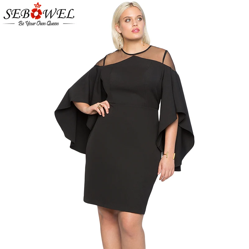Black-Mesh-Illusion-Cold-Shoulder-Plus-Size-Dress-LC220395-2-1 