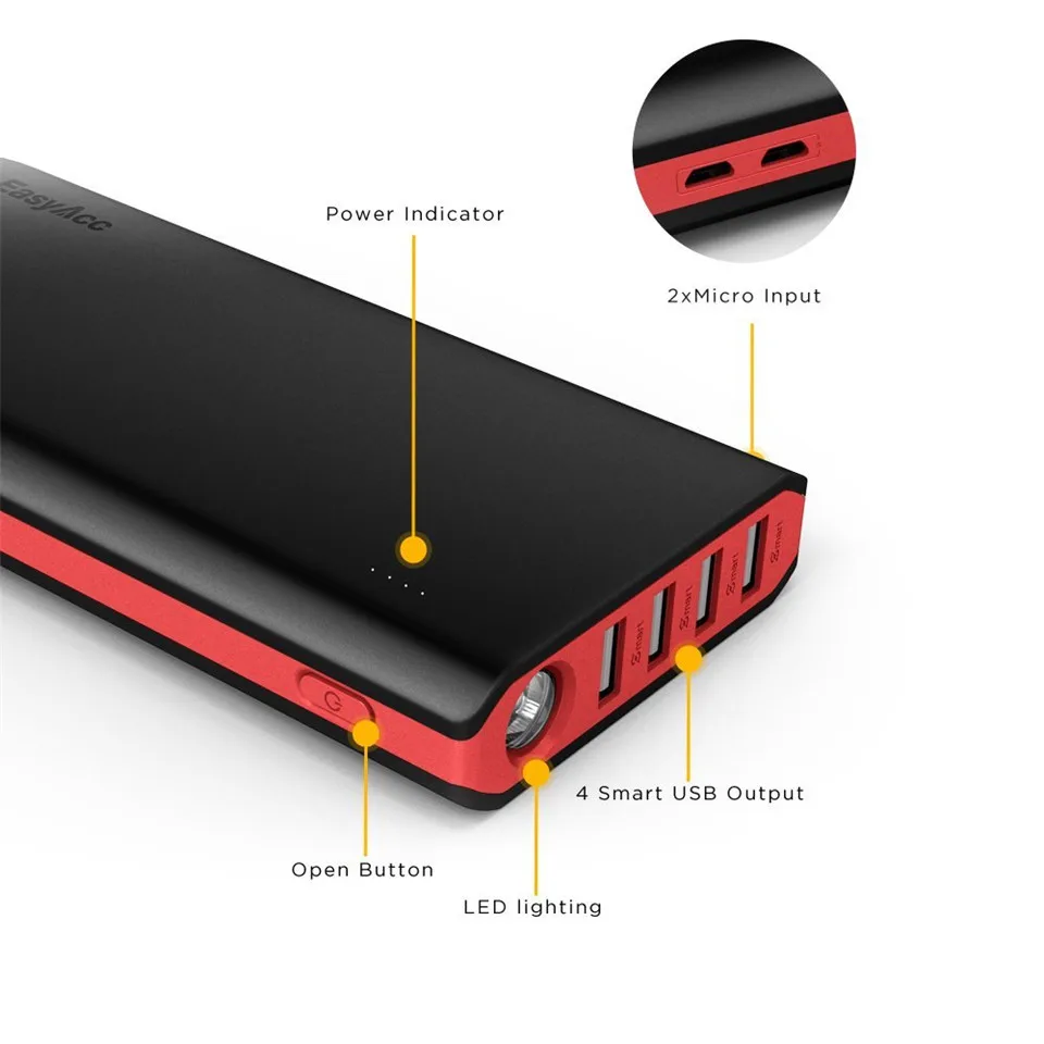 20000 mAh powerbank с 4 портами usb 18650 Внешняя батарея и фонарик powerbank Универсальное зарядное устройство для большинства телефонов планшетов