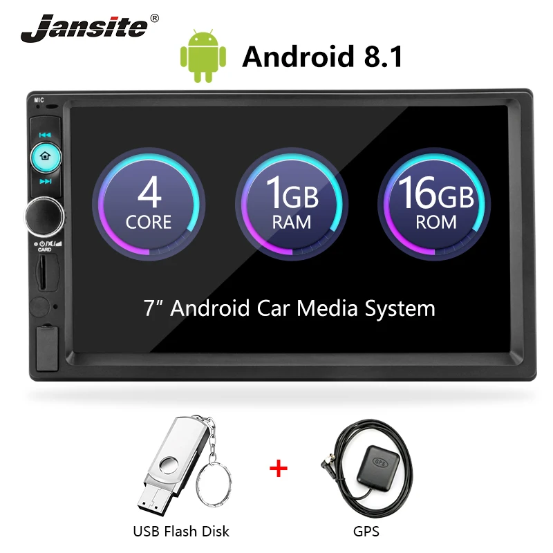 

Jansite 7" Car Radio Android 8.1 Touch Screen Player GPS Navigation Multimedia radio Car Stereo with U Flash Disk Backup camera
