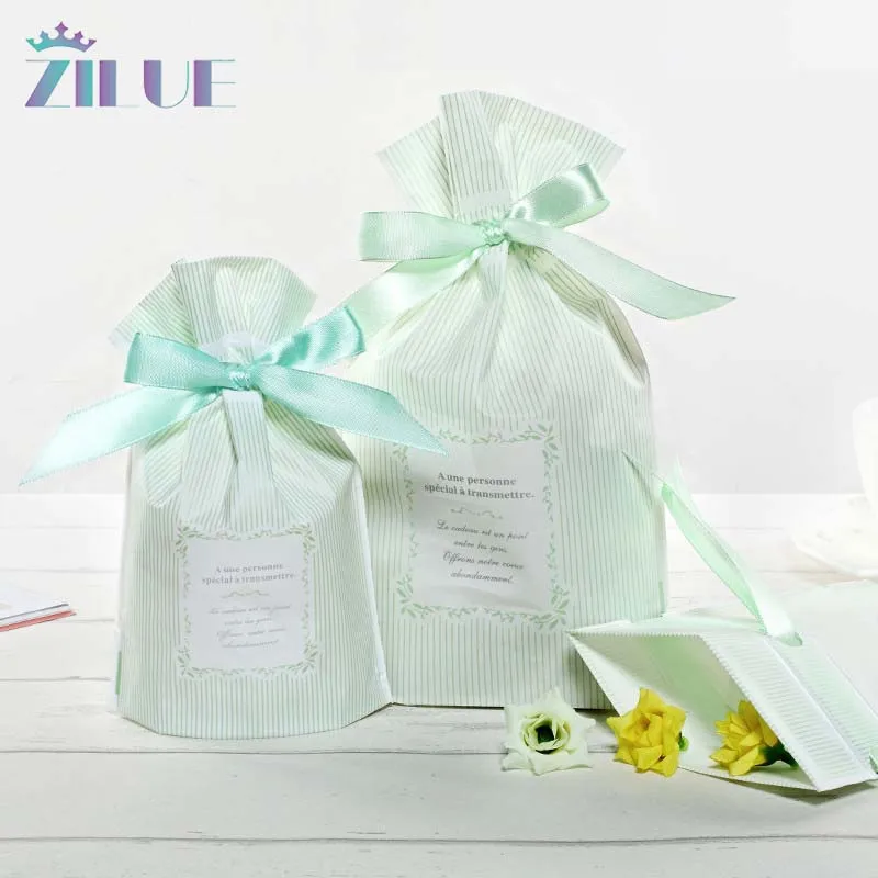 

Zilue 20pcs/Lot Silk Mint Green Stripe Package Bag Plastic Biscuits Packaging Candy Ribbon Gift Bag Party Home Sachet Bag
