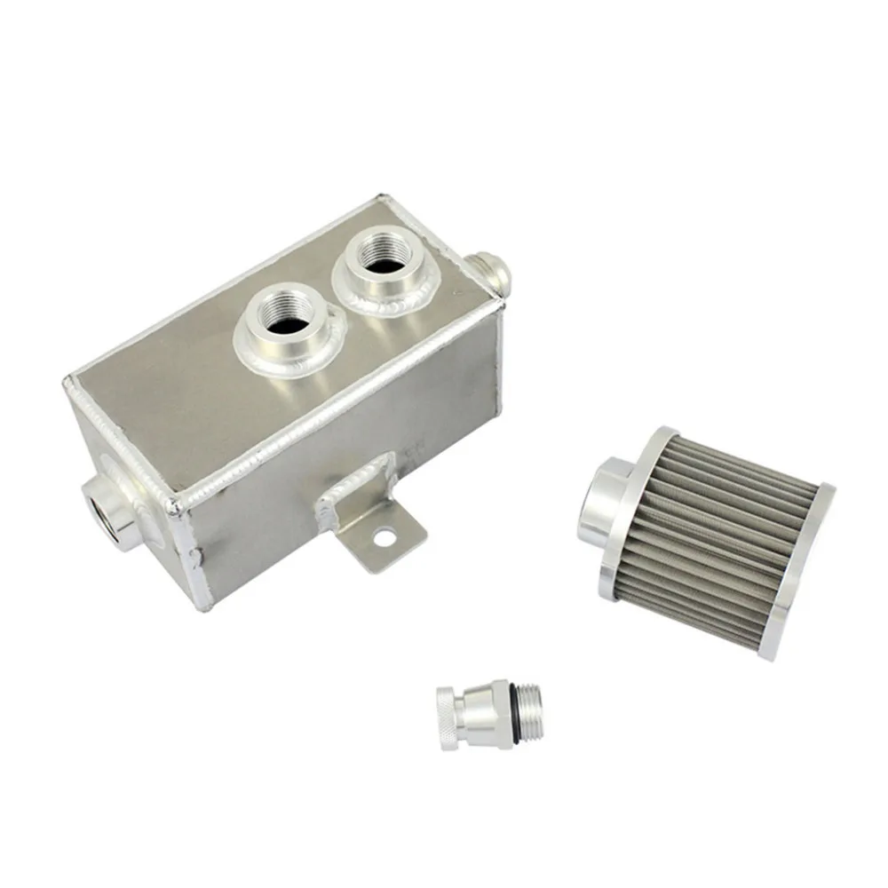 

Universal Aluminum 1L Oil Catch Can Reservoir Tank with Breather Filter baffled Silver Color