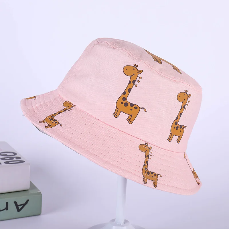 Новинка, модные японские повседневные шляпы с рисунком жирафа для мальчиков и девочек, летняя Панама, шляпа рыбака - Цвет: Pink