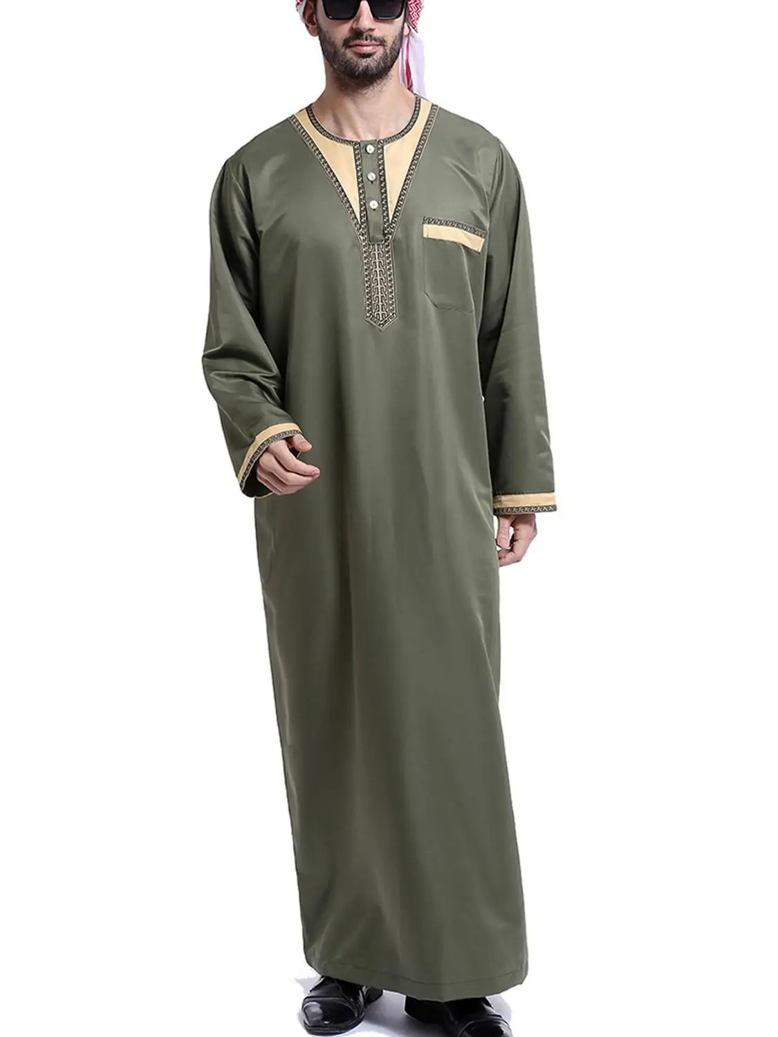 

Arabic Thobe Mens Abayah Saudi Ethnic Embroidery Muslim Dress Kaftan