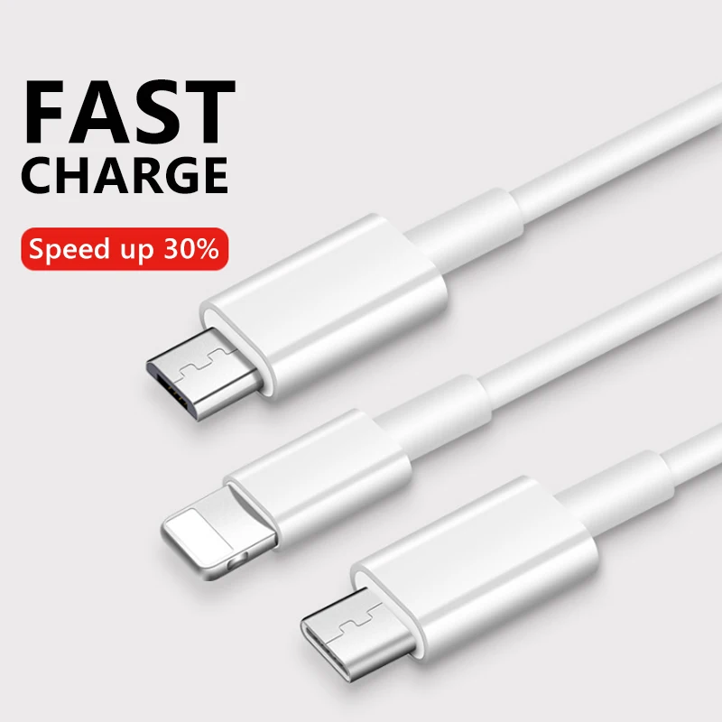 ACCEZZ 3 в 1 USB кабель для iPhone X 7 зарядное устройство с микро usb type C 8Pin порт 3A Быстрая зарядка для Xiaomi huawei кабели