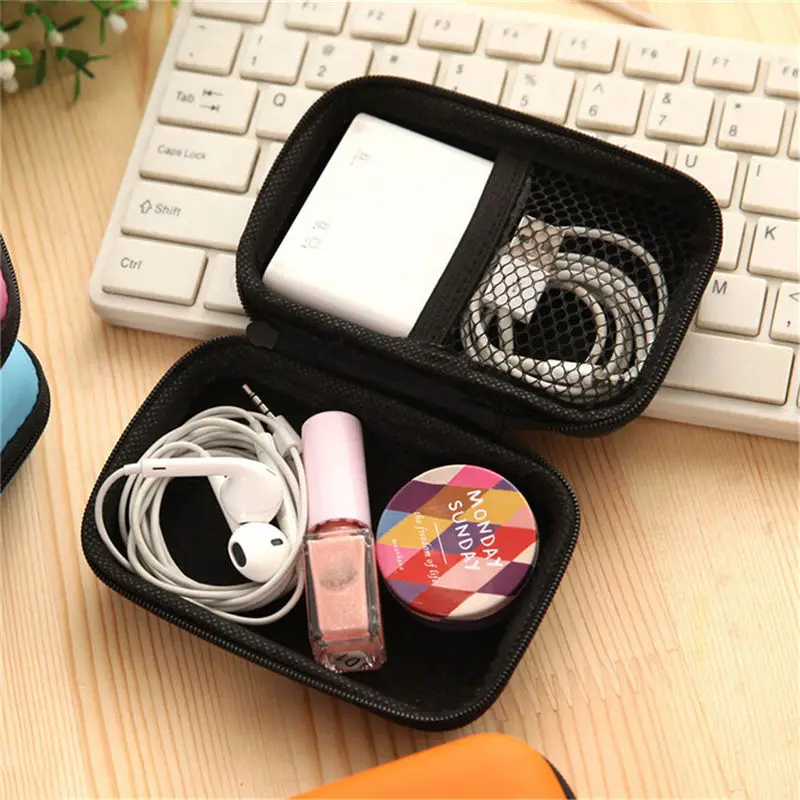 

Mini Zipper Hard Headphone Case EVA Leather Earphone Bag,Protective Usb Cable Organizer Portable Earbuds Pouch box