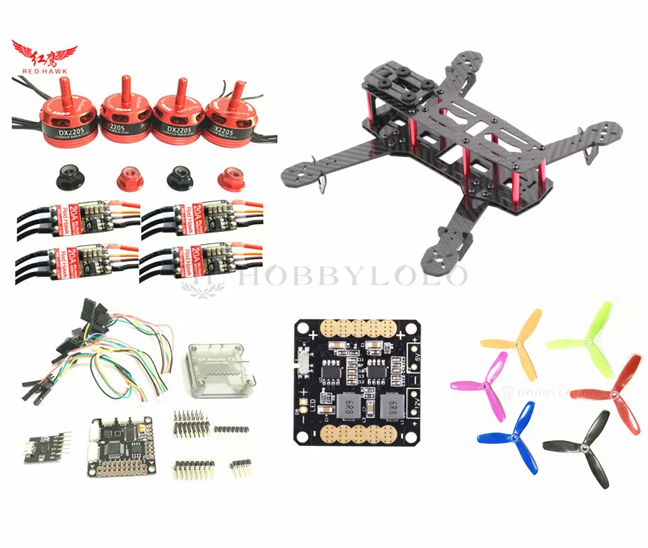 DIY FPV-системы мини Drone qav250 Quadcopter красный Hawk кадров Комплект F3 OSD + dx2205 2300kv двигатель