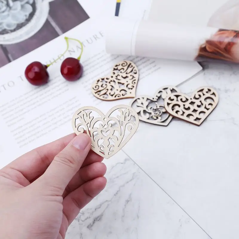 

10pcs Laser Cut Wood Embellishment Wooden Heart Shape Craft Wedding Decor