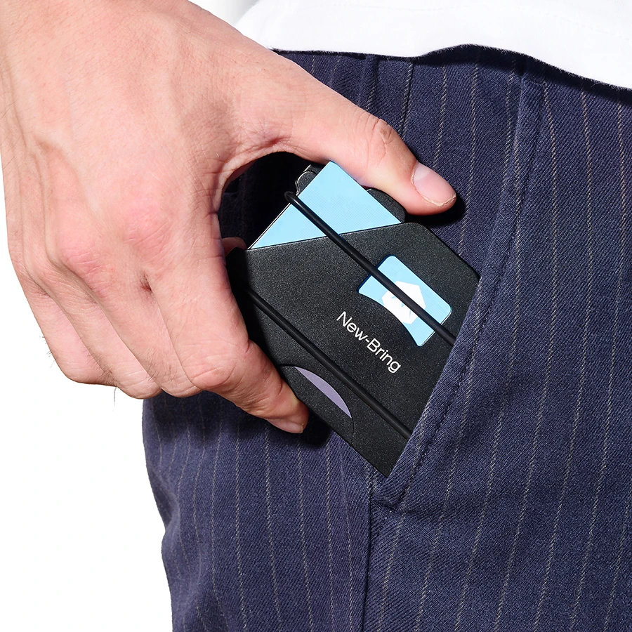 NewBring Fashion Metal ID Credit Card Holder Black Pocket Box Business Cards Wallet With RFID Anti-chief Wallet Men