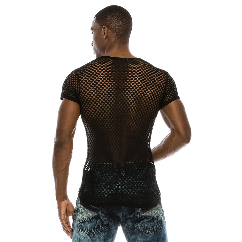 Men's Mesh See-through Fishnet T Shirt 2023 Fashion Sexy Short Sleeve Undershirt Nightclub Wear T-shirt Perform Streetwear Tops 2