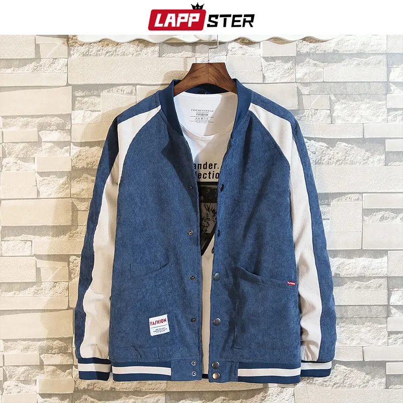 

LAPPSTER Corduroy Bomber Jacekt Color Block Windberaker 2019 Mens Hip Hop Baseball Jacket Male Korean Fashions Jackets And Coats