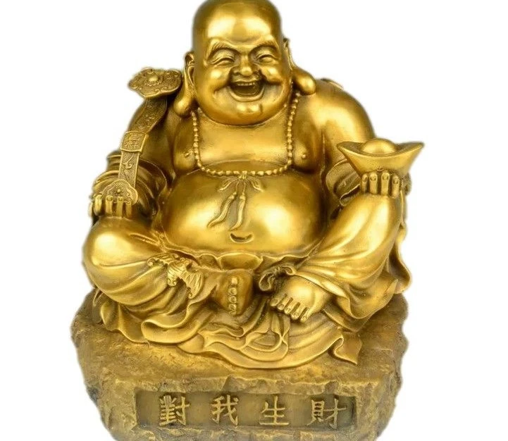 

Chinese Pure Copper Happy Laugh Maitreya Buddha Yuanbao Wealth Coins Statue