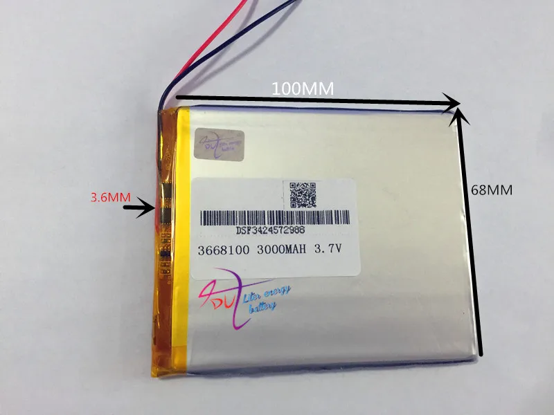 

Wholesale 10 pcs 3.7V 3000mAh 3668100 Polymer Lithium Li-Po Rechargeable Battery For DIY Mp3 MP4 MP5 GPS e-book