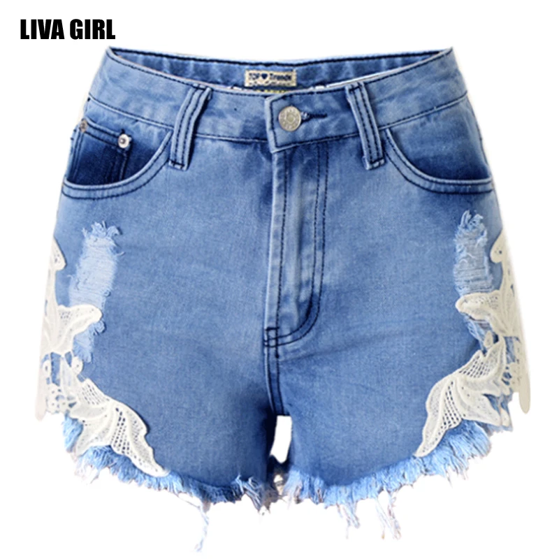 Liva Girl 2017 Summer High Waist Lace Hot Beach Resort Bohemia Lace Hole Vintage Hot Shorts