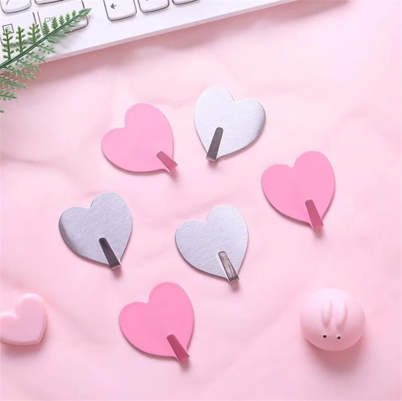 

Door Hooks Simple Creative Home Sticking Hook Heart Shape Stainless Steel Hook Keys Coat Hanger Holder Self-adhesive Decorative