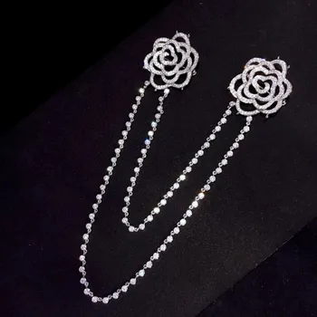 

double flowers brooch 925 sterling silver with chain fine women jewelry free shipping rose flower brooch
